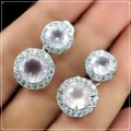 STUNNING AAA NATURAL ROSE QUARTZ, WHITE CZ SOLID.925 STERLING SILVER STUD EARRINGS