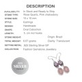 Natural Pink Rose Quartz, Pink Chalcedony Long Dangle Earrings .925 Silver