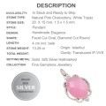 Turkey- Istanbul  13.29 cts Natural Pink Chalcedony, White Topaz Pendant Solid .925 Sterling Silver
