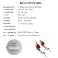 Natural Red Onyx Trendy Solid.925 Sterling Silver Earrings.