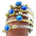 Two Tone Blue Fire Opal Gemstone Solid .925 Sterling Stacking Ring Size US 9 or R1/2