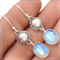 Natural Rainbow Moonstone Gemstone Solid .925  Silver Earrings