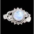 Antique Style Natural Rainbow Moonstone Solid .925 Silver Ring Size 9 or R1/2