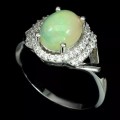 Natural Full Flash Ethiopian Fire Opal White CZ  Solid .925 Sterling Ring Size 9
