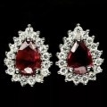 5 X 7 mm Natural Top Blood Red Ruby, White Zirconia Solid .925 Sterling Silver Earrings