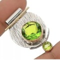 Modern Two Tone 5 Ct Natural Peridot Gemstone  Solid .925 Sterling Silver Pendant