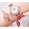 Womens Luxury Brand Quartz Watch and Bracelet Set with Sparkly Crystal Accents