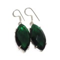 Emerald Quartz Faceted Marquise Gemstone 925 Silver Earrings
