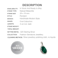Natural Oval Malachite Gemstone . 925 Silver Pendant