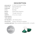 Natural Fan Shape Malachite Gemstone . 925 Silver Earrings