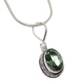 Dainty Green Amethyst Gemstone  .925 Silver Necklace