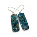 Rectangle Copper Neon Blue Apatite Gemstone .925 Silver Earrings