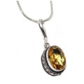 Handmade Sunny Citrine Faceted Oval Gemstone .925 Silver Necklace