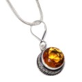 Handmade Round Faceted Golden Citrine Gemstone .925 Silver Necklace