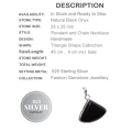 Handmade Natural Black Onyx Gemstone set in 925 Silver Pendant