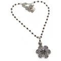 Dainty Floral Natural Black Onyx Gemstone .925 Silver Chain Necklace