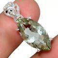 Fine Sparkle Natural Green Amethyst (Prasiolite) Gemstone .925 Silver Pendant Necklace