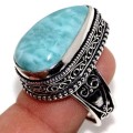 Natural Caribbean Blue Larimar Pear .925 Sterling Silver Ring US 9 or R1/2