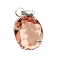 Faceted Morganite Oval .925 Silver Pendant with Free Chain