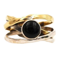 Two Tone Natural Black Onyx  Solid .925 Sterling Silver Ring Size 6.5 or N