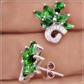 Beautiful Russian Nano Emerald, White Topaz Earrings in Solid .925 Silver