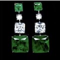 EMERALD CUT FOREST GREEN EMERALD DOUBLET WHITE CZ EARRINGS IN SOLID .925 SILVER
