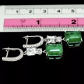 Emerald Cut Forest Green Emerald Doublet White CZ Earrings in Solid .925 Silver