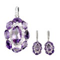 Outstanding Sparkle Natural Unheated Purple Amethyst & White Cubic Gemstone Solid .925 Silver Set