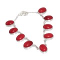 Vibrant Red Coral Gemstone .925 Sterling Silver Necklace