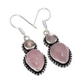 Natural Pink Rose Quartz Antique Style .925 Silver Earrings