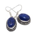 Natural Lapis Lazuli Oval Gemstone .925 Silver Earrings