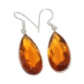 Handmade Stunning Faceted Citrine Pear Gemstone .925  Silver Earrings