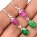 Exquisite Indian Red Ruby, Emerald Gemstone Solid .925 Sterling Silver Earrings