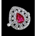 Handmade 1.5 Cts Pink Red Ruby and White Topaz  in Solid .925 Silver Ring Size US 7 or O