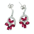 Dazzling Ruby and White Topaz Solid .925 Sterling Silver Earrings