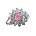 Handmade Pink Fire Opal, White Cubic Zirconia Gemstone .925 Silver Ring Size 9 or R1/2