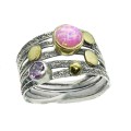 Two Tone Pink Fire Opal, Pink Topaz Gemstone Solid .925 Silver Ring Size Us 8