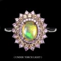 8 x 6 mm Unheated Ethiopian Fire Opal Oval, Sapphires Solid .925 Sterling Ring Size 8