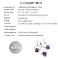 Natural Purple Amethyst Gemstone .925 Silver Pendant and Earrings Set