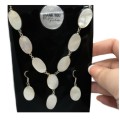 Natural Mother of Pearl , .925  Silver Necklace and Earrings Set