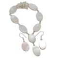 Natural Mother of Pearl , .925  Silver Necklace and Earrings Set