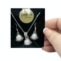 Creamy White River Pearl Gemstone . 925 Silver Pendant and Earrings Set