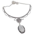 Victorian Style Natural Rainbow Moonstone.925 Silver Necklace