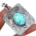 Natural Blue Turquoise Gemstone 925 Silver Pendant and Chain