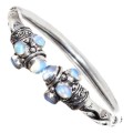 Opalite Oval and Round Cabochon .925 Silver Adjustable Cuff Bangle
