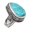 Natural Caribbean Blue Larimar Pear .925 Sterling Silver Ring US 9 or R1/2