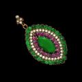 Istanbul Two Tone Turkish Natural Indian Ruby, Emerald Set in Solid  .925 Sterling Silver Pendant