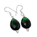Dainty Emerald Quartz Pears Gemstone 925 Silver  Earrings