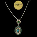 Two Tone Turkish Emerald and White Cubic Zirconia  .925 Sterling Silver Pendant + Chain