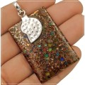 78.5 Cts Natural Ethiopian Fire Opal In Pyrite Set In Solid. 925 Sterling Silver Pendant